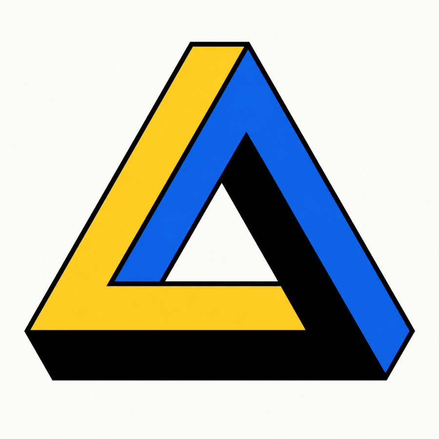 An impossible triangle separated into three flat colours